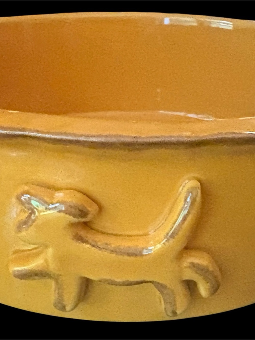 Large Carmel Ceramica "Good Dog" Pottery Bowl - Mustard Yellow